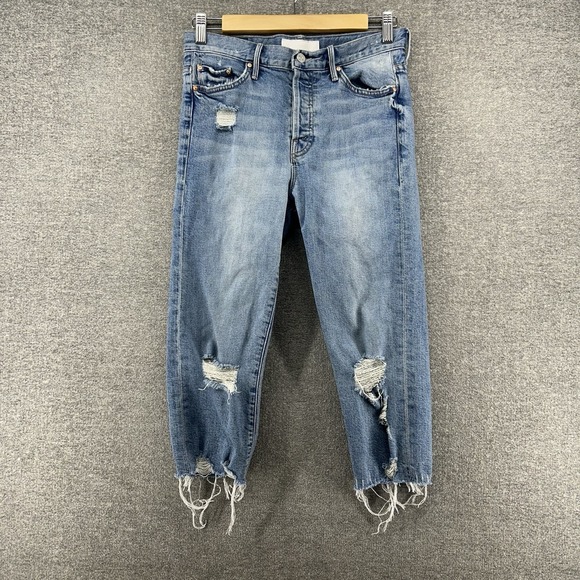 MOTHER Denim - Mother The Almost Saint Cropped Jeans Women Size 25 Blue Denim Distressed